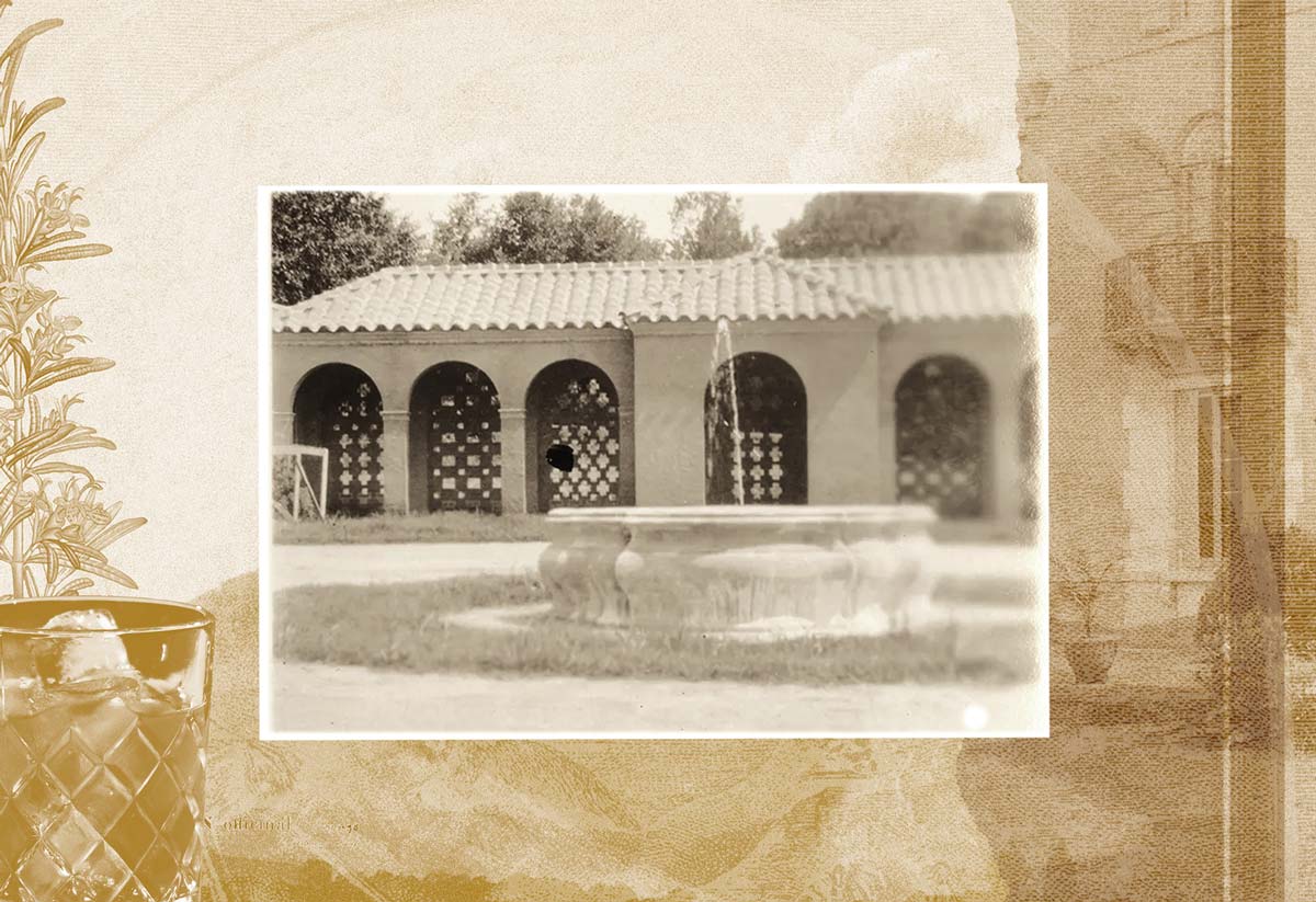 collage of old italian-style villa with sepia overlay